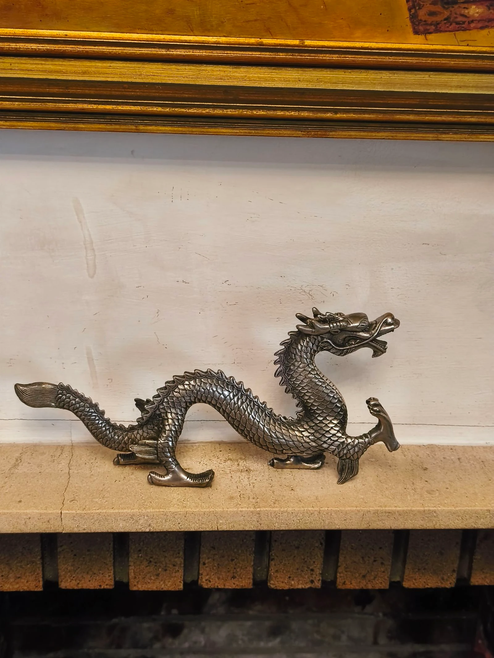Figura escultura de bronze prateado Dragão loon – photo 4